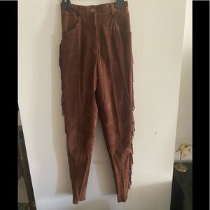Vintage suede leather chap fringe pants brown 6
